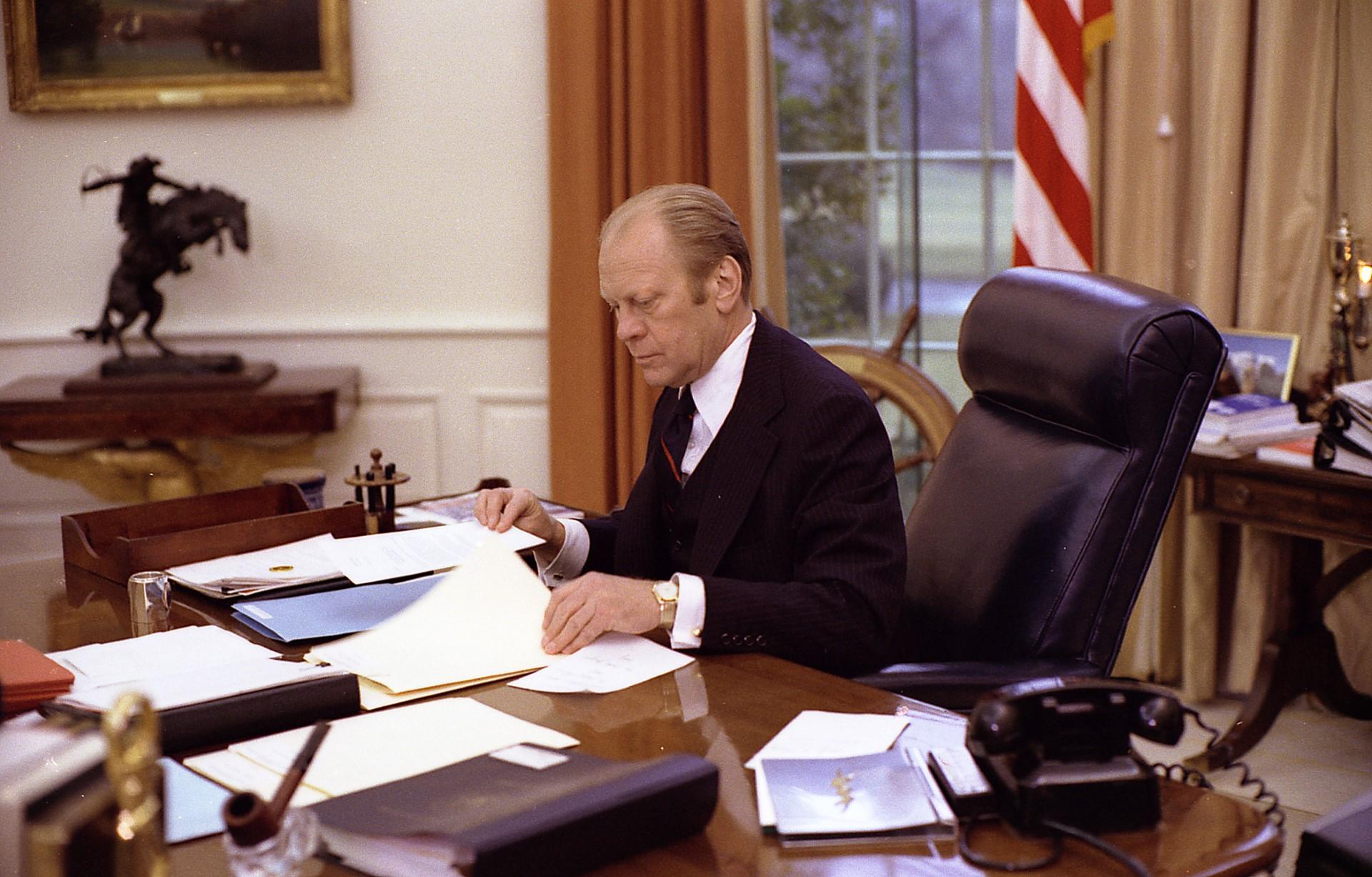 President Ford at Work in the Oval Office, January 27, 1976