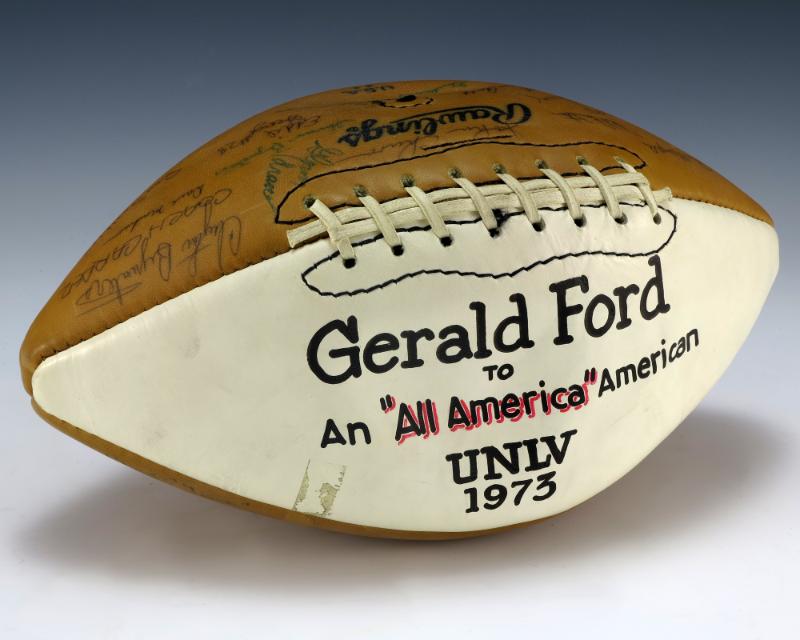 Artifact No. 1988.597, 1973 University of Nevada Runnin' Rebels Signed Football; Gerald R. Ford…