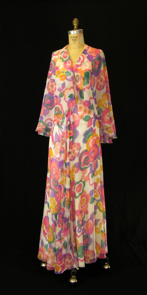 Artifact No.1982.33.1,  Albert Capraro Multicolor Floral Chiffon Gown; Gerald R. Ford President…